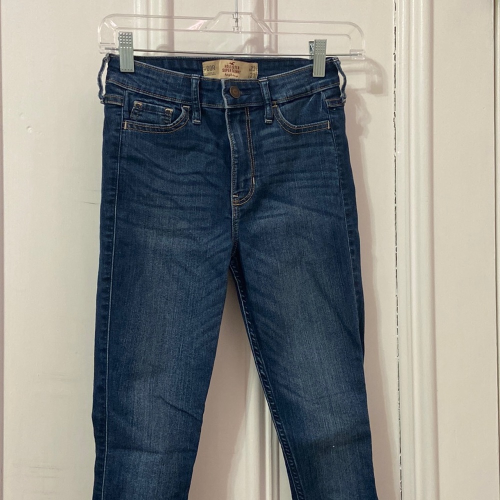 Dark super skinny high rise blue jeans